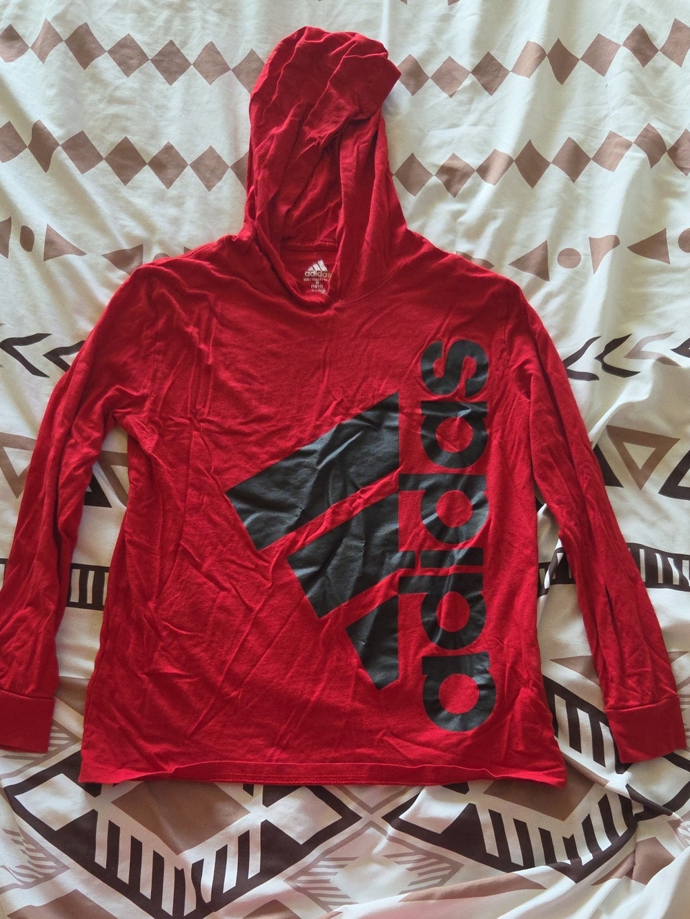 adidas Red Hooded Long-Sleeve Pullover with Black Logo